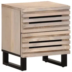 Décoshop26 - Nachttisch mit zwei Schubladen 40 x 34 x 46 cm massives Mangoholz gebleichtes Braun DEC032989