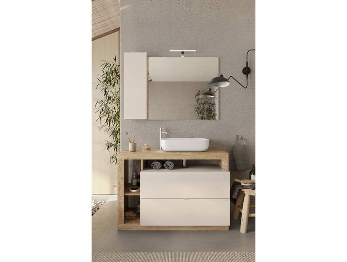 Beleuchteter Spiegel Hamburg 110cm Beige/Kaschmir/Eiche Hell Dekor Spanplatte, beschichtet 110cm