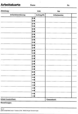 BÜRK Stempelkarte, Arbeitskarte, für Zeiterfassungsgerät ZS3200/ZS5200, 1000 Stück