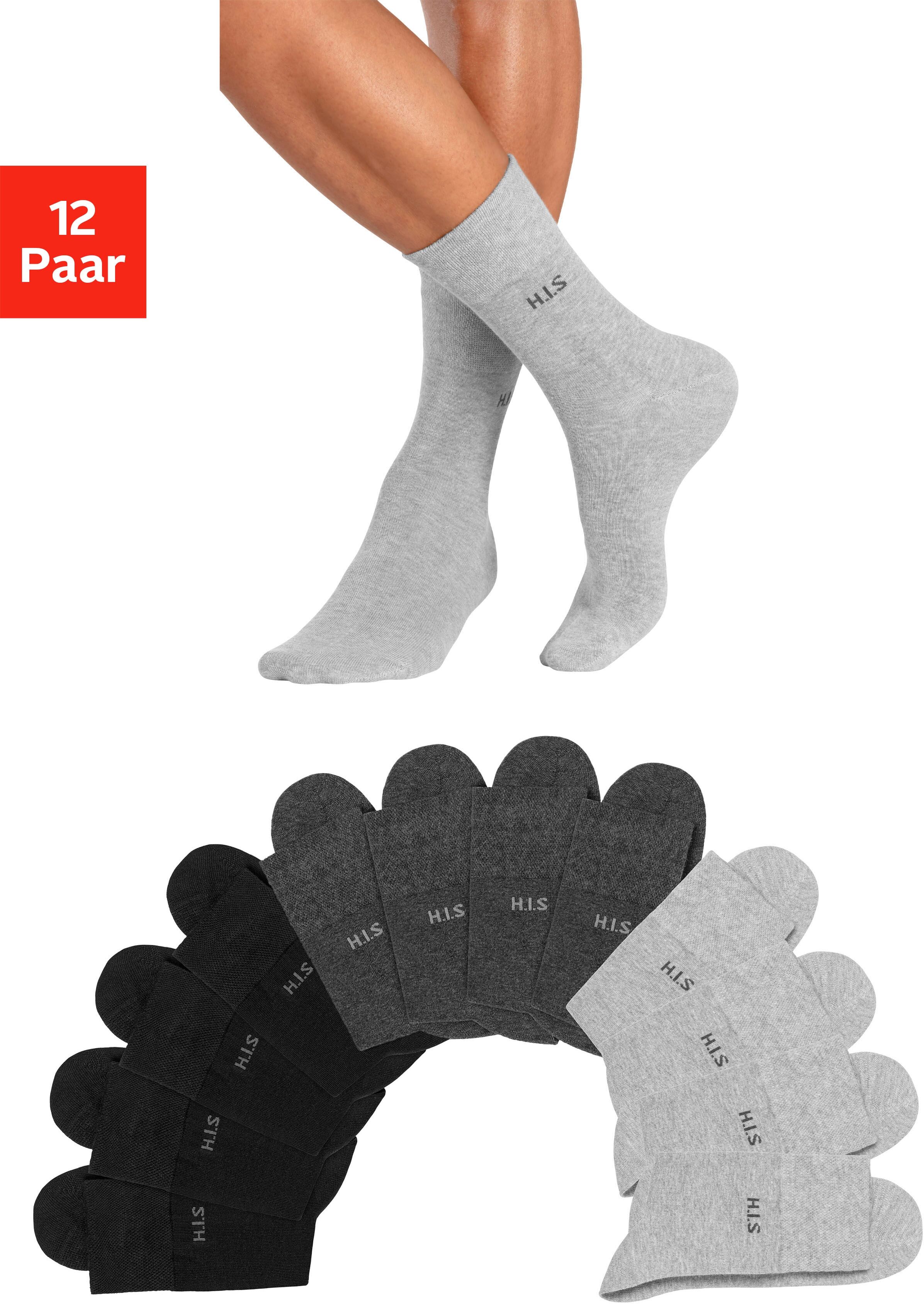 Socken H.I.S "Herren Basic Strümpfe Atmungsaktive Baumwolle, Männersocken Business", Herren, Gr. 47-48, schwarz (4x schwarz, 4x anthrazit, meliert, 4x grau, meliert), Baumwolle, Baumwollmischung, Elasthan, Polyamid, uni und meliert, elastisch, Socken Sock