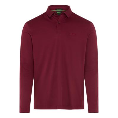 Langarm-Poloshirt BOSS GREEN "Pirol", Herren, Gr. M, rot (schwarz pink654), Jersey, Obermaterial: 100% Baumwolle, regular fit normal, abgesteppte Kante, Shirts, Langarm, regular fit, Logo-Stickerei