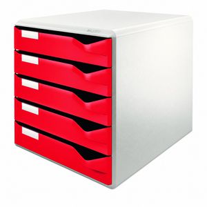 Leitz Schubladenbox 5280-00-25, Post-Set, A4, 5 Fächer, Kunststoff, geschlossen, rot / grau