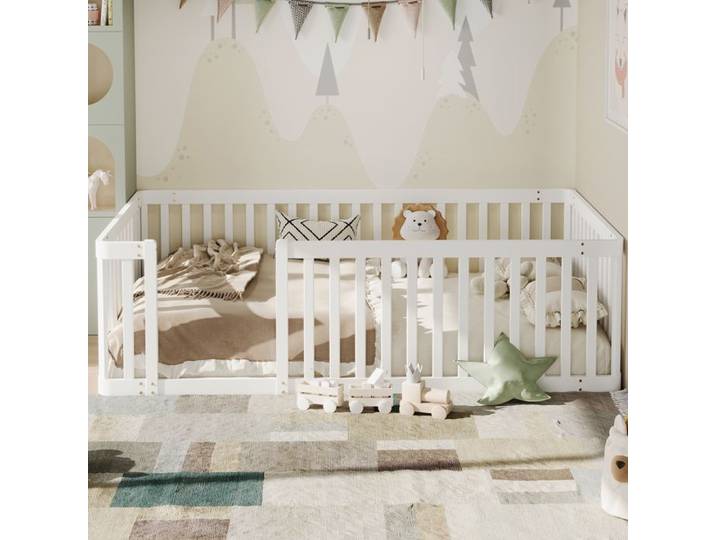 Cadre de lit 90x200 cm bois avec barrière blanc