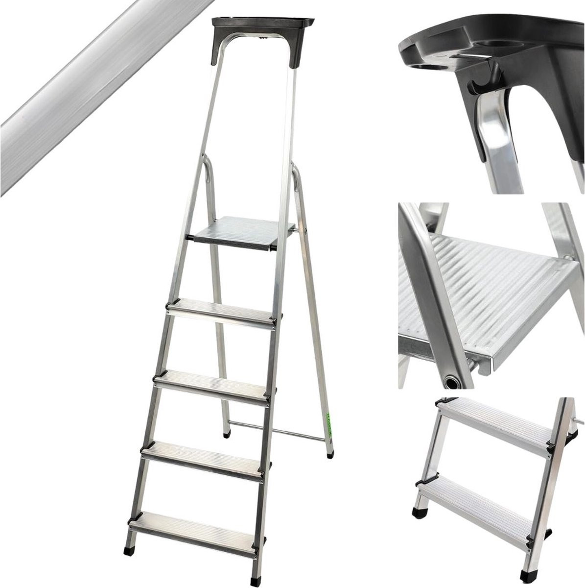 Inklapbare aluminium huishoudtrap met 5 treden