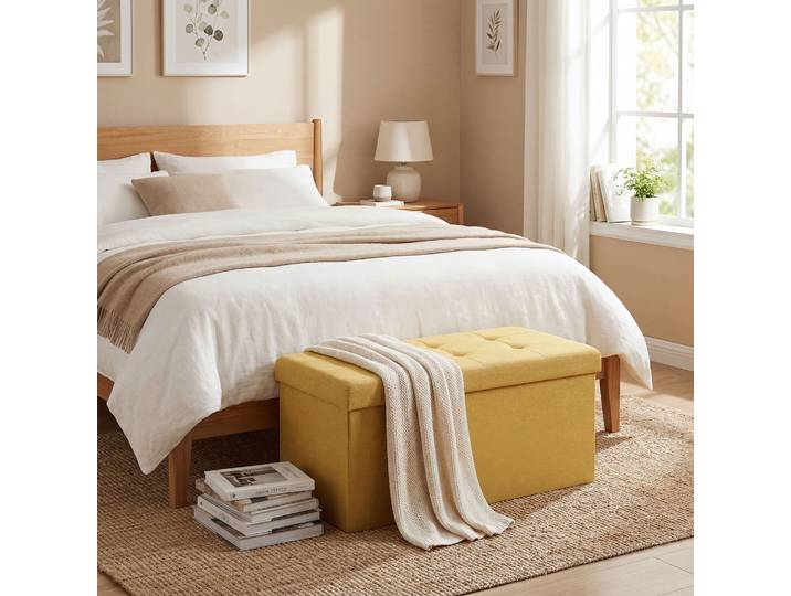 HOMCOM Banc Pliable 84L Lin Synthétique Jaune 76x38x38 cm