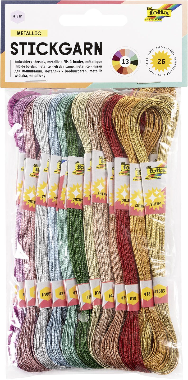 folia Garn METALLIC zum Sticken, 1 mm x 8 m, mehrfarbig 23994