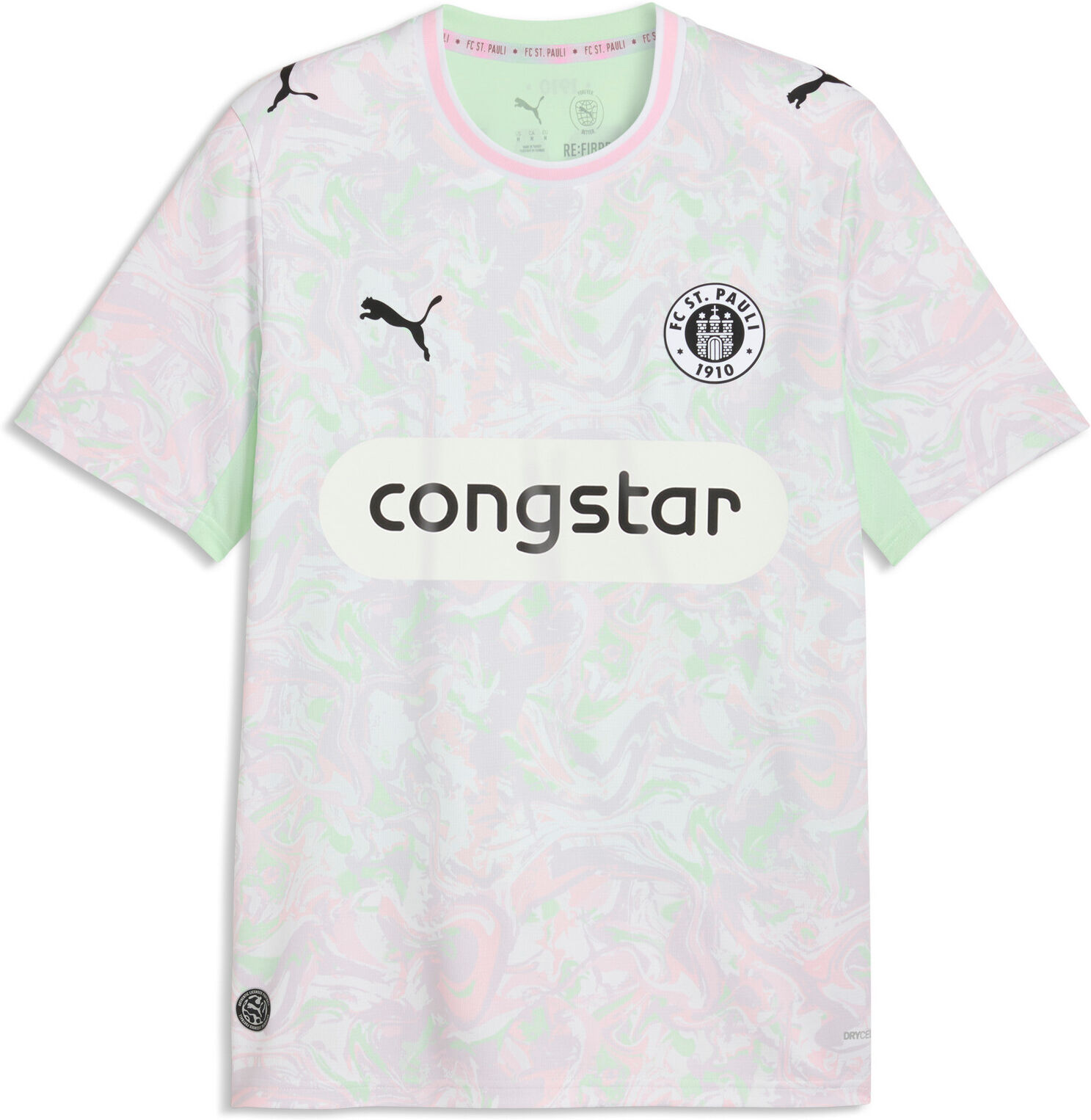 Fussballtrikot PUMA "FCSP THIRD JERSEY REPLICA", Herren, Gr. L, rot (minty burst, pearl pink), Web, Obermaterial: 100% Polyester, unifarben, regular fit normal, Rundhals, Trikots Fussballtrikot, mit Rundhalsausschnitt, atmungsaktiv, mit DryCELL-Technologi
