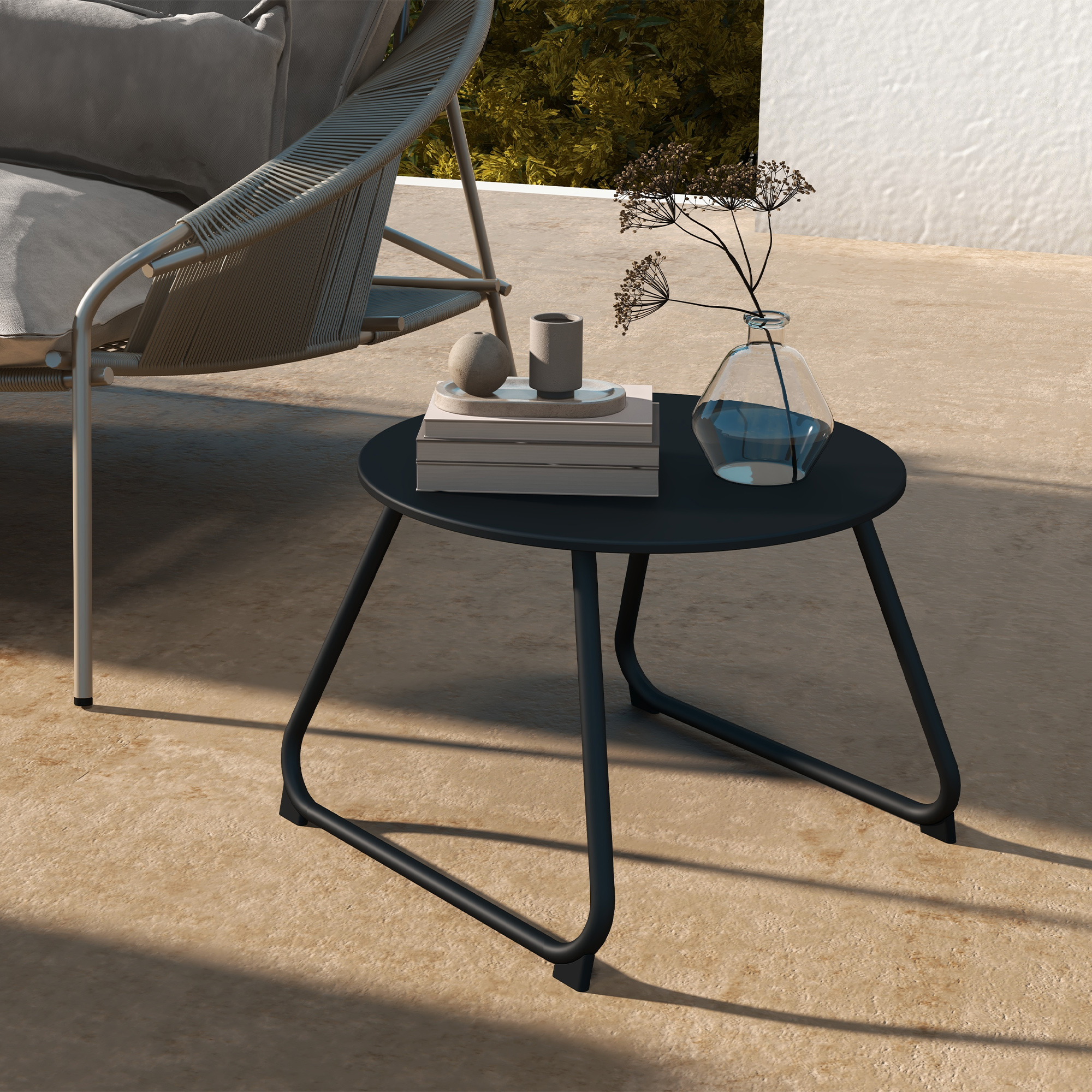 Outsunny Tavolino da Esterni Ø48x37 cm in Metallo Nero con Piedini Regolabili