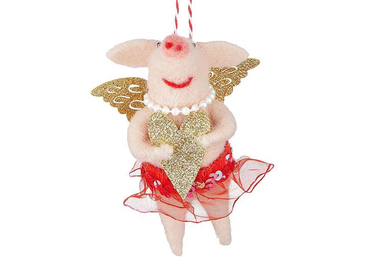 Baumanhänger Schwein 4 x 12 x 5cm Pink/Hellrosa
