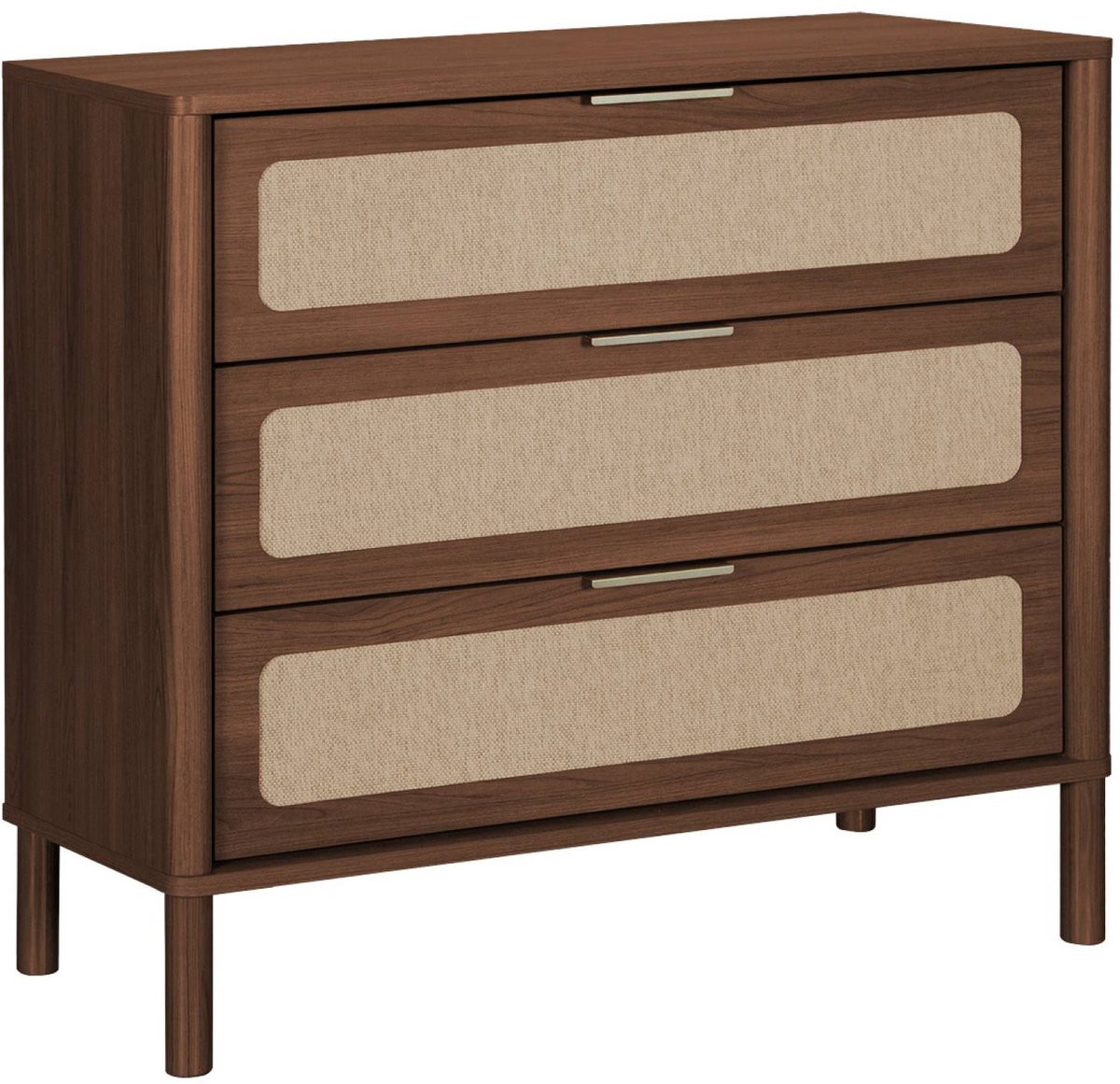 Sweek Etta Vintage dressoir met 3 lades, houtdecor en rietwerk