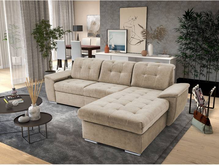 Ecksofa EXXPO - SOFA FASHION Derby Inkl. Kopfteilverstellung, wahlw. Bett & Bettkasten, L-Form , beige, B:277cm H:92cm T:206cm, Sofas, Ecksofa, EXTRA an Komfort zum Relaxen, Entspannen und Wohlfühlen