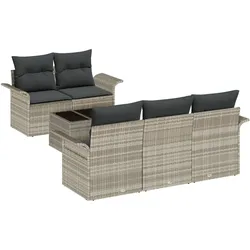 vidaXL 6-teiliges Garten Sofa Set mit Kissen Hellgrau Poly Rattan