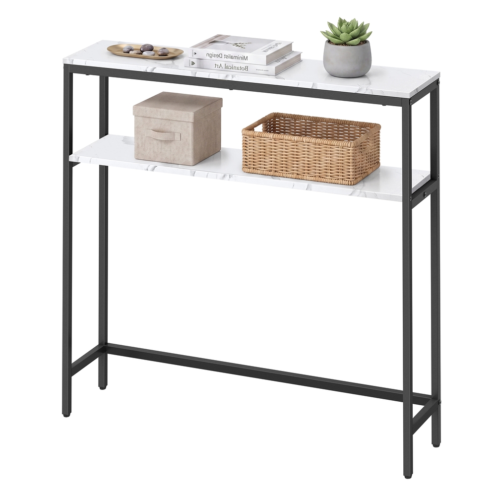 VASAGLE Konsolentisch mit 2 Ebenen für Eingangsbereich marmorweiß-tintenschwarz B34LNT130W59