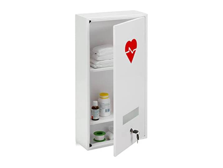 Relaxdays Armoire à Pharmacie\, verrouillable\, 3 Niveaux\, Acier\, HLP: 60x30x12 cm\, étagère à médicaments\, Maison\, Blanc