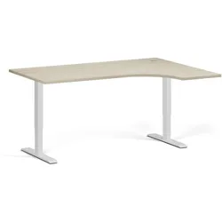 Höhenverstellbarer Schreibtisch, 1 Motor, 74-123 cm, Ecke L/R, Tischplatte 160x120 cm, weißes Metallgestell, Eiche natur
