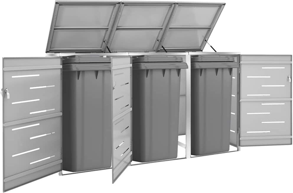 vidaXL Cobertizo para tres contenedores basura acero 207x77,5x115 cm Gris