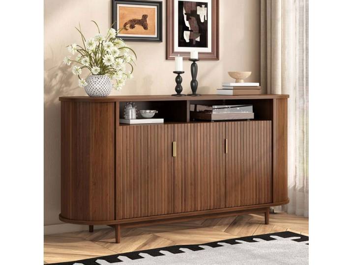 HOMVRA Sideboard 3 portes aspect couleur noyer 140 x 40 x 78 cm buffet bas moderne avec pieds en pin