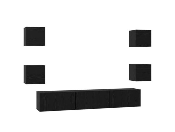 Makastle TV Schrank Set 7-TLG. Schwarz Eichen-Optik Holzwerkstoff