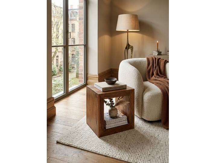 KADIMA DESIGN Standregal Standregal Massivholz 44cm hoch Cube Regal Design Holzregal Würfel, Naturprodukt Beistelltisch Landhausstil
