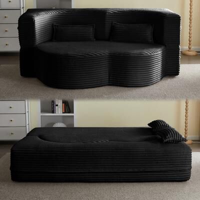 Kodotan sofa "Floor Sofa With 2 Pillows,Convertible Plush Corduroy Foam-Filled Sleeper Sofa Bed,15"" Full Size Folding Mattress,Guest Bed"