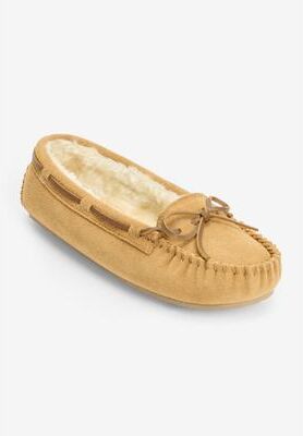 Wide Width Women's The Cally Pile Lined Slip On Slipper by Minnetonka in Cinnamon (Size 10 W)
