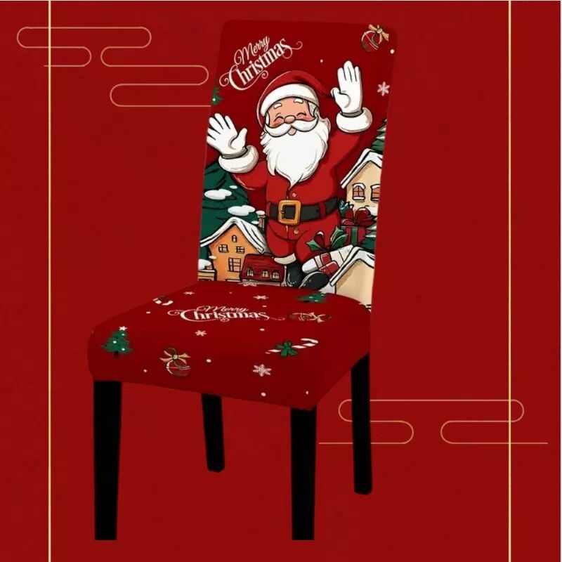 INF Festlicher Weihnachtsstuhlbezug - Santa Claus Design, Polyestergewebe