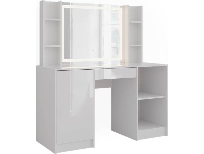 Coiffeuse Vicco Sherry Blanc/Blanc Haute brillance 128.2cm avec miroir LED\, Model 57627