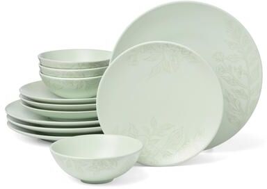 Oneida Roseto 12-Piece Dinnerware Set, Soft Sage