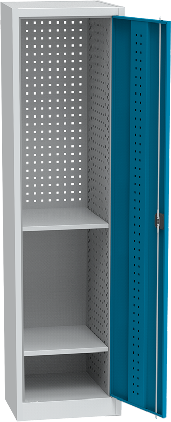 KOVOS schmaler Werkstatt-Werkzeugschrank, 2 Fachböden, geschweißt, gelocht, 505 x 500 x 1950 mm