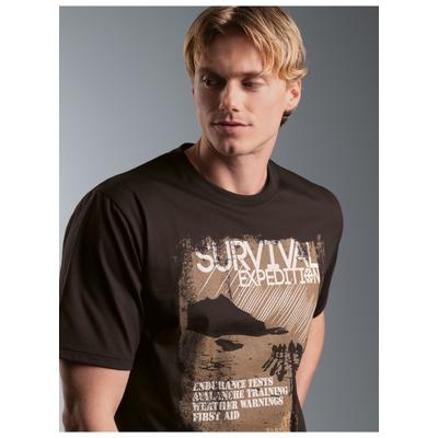 T-Shirt TRIGEMA "TRIGEMA T-Shirt mit Survival Motiv", Herren, Gr. 3XL, braun (mocca), Single Jersey, 100% Baumwolle, Basic, Rundhals, Shirts T-Shirt