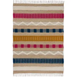JUTETEPPICH handgewebt mit Fransen WHARFE, im Ethno-Stil, Bunt, 160 x 230 cm