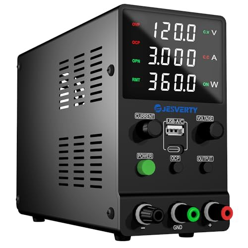 Jesverty SPS-12003M Regelbare DC-voeding 0-120V 0-3A met USB en Type-C snelladen en LED-display