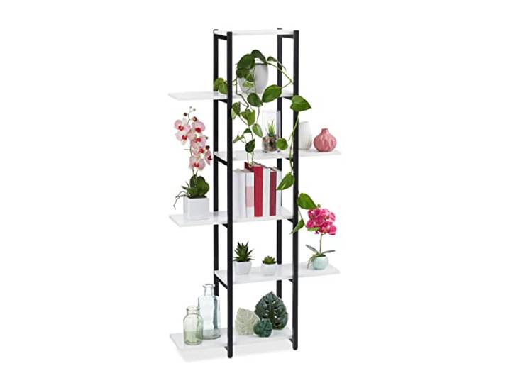 Relaxdays Étagère à Plantes\, escalier Fleurs\, 6 Niveaux\, HLP 150 x 78 x 24 cm\, Acier MDF\, Support intérieur\, Blanc