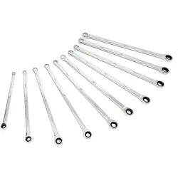 HBM 10-teiliger professioneller extra langer Ringschlüsselsatz mit festem Kopf und Ratschenfunktion 8 - 19 mm