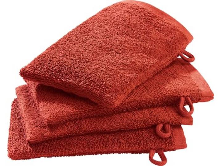 Erwin Müller Waschhandschuh-Set 4er-Pack Terra Größe 15x21 cm - Ludwigsburg - 100% Baumwolle - kuschelweich, saugstark, voluminös - praktisch durch Schlaufe (weitere Farben)