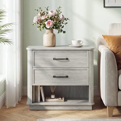 RENEWLINE Rattan Side Panel 2 Drawer Open Storage Nightstand (Single)