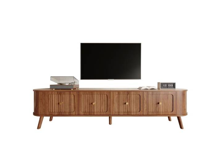 Meuble TV 4 Portes Meuble tv vintage noyer Rangement Audio Vidéo Façades Rainurées en MDF Salon 180x38x47cm Marron