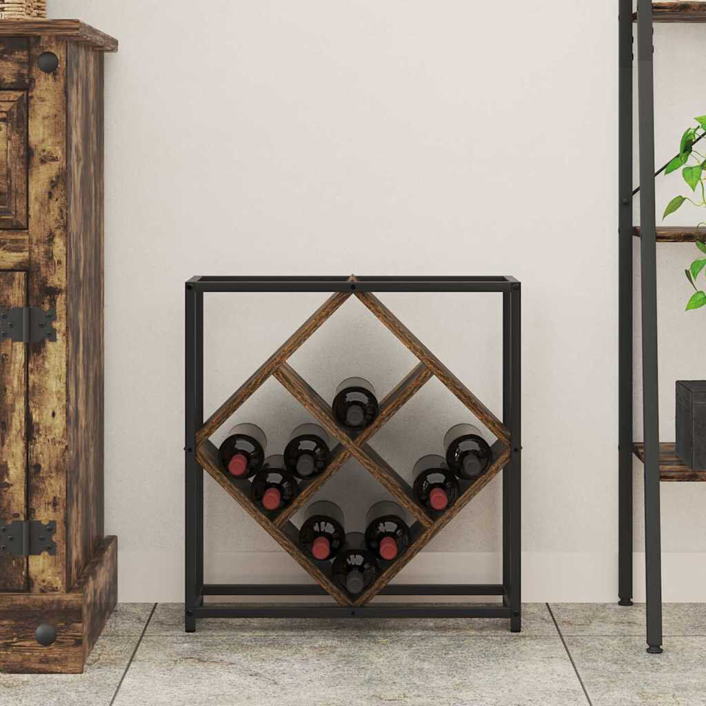 Borough Wharf Wine Rack Engineered Wood Storage Organizer Modern Indoor Stylish Home Smoked Oak 52.5cm H X 51cm W X 18cm D