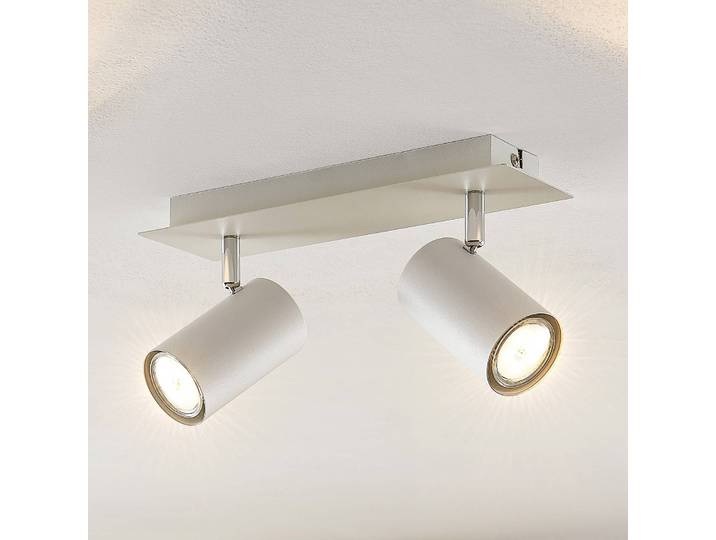 Lindby Deckenstrahler Joffrey, 31 cm, 2-flg., weiß, GU10 Joffrey Lindby, dimmbar, weiß / opal, für Wohn- / Esszimmer, Metall, Modern, Strahler