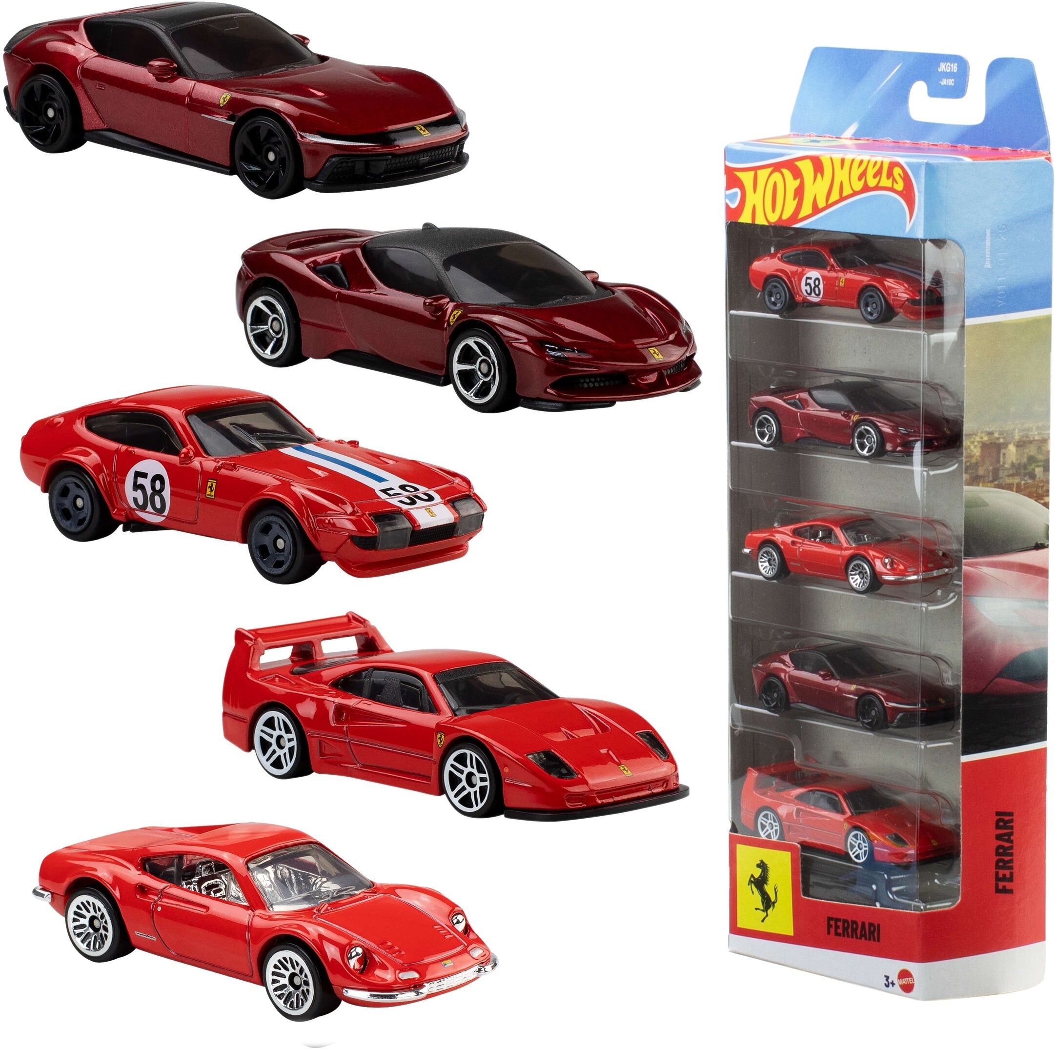 Mattel Hot Wheels Ferrari 5-Pack Die-Cast Cars 1:64 Scale - 5 Vehicles - Ages 3 and Up - No Batteries Required