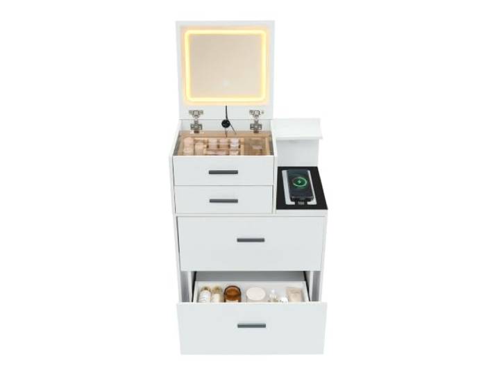 Schminktisch Mit Beleuchtung,Schminktisch Mit Schubladen,Mini-Klappdesign Kompakter Dressing Table,Make Up Tisch,Schminktisch Klein mit Nachttisch,Ideal für Kleine Schlafzimmer und Organisation