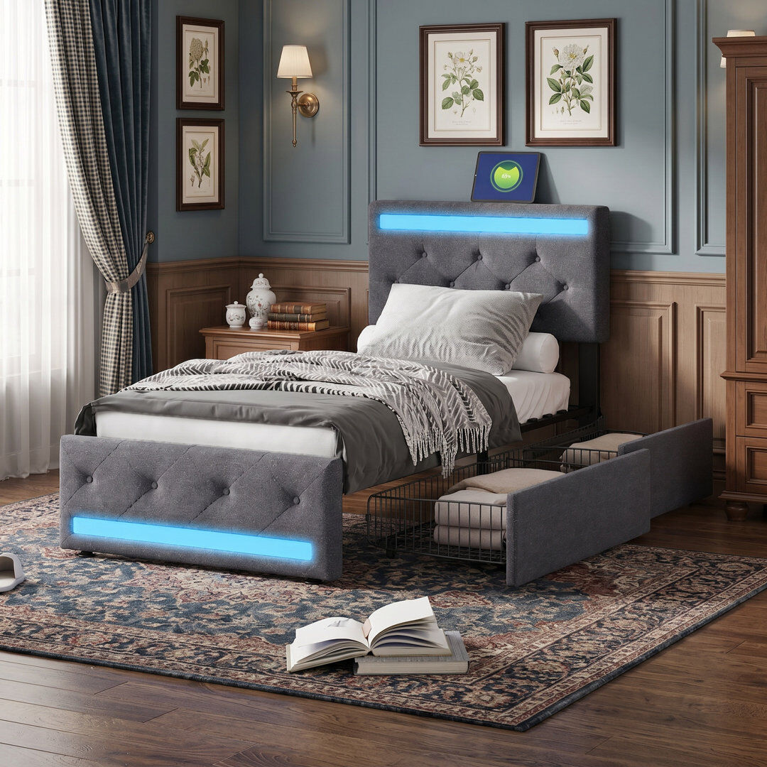 Metro Drawers Bed Frame Grey Single (3')