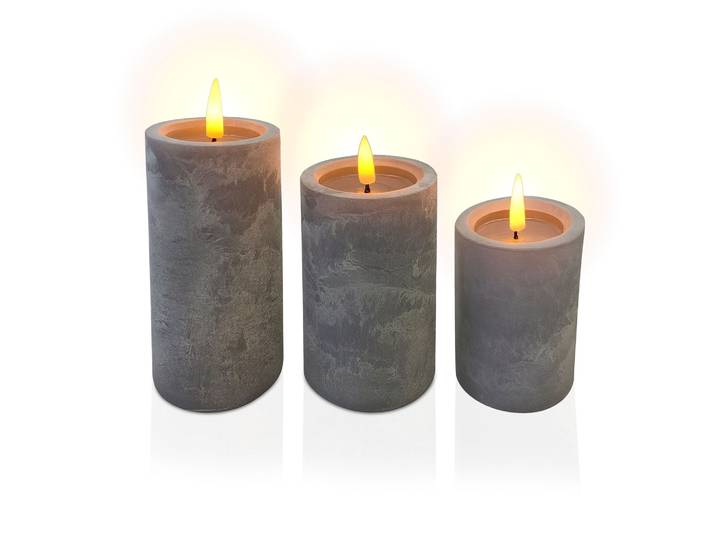 LED Kerzen 3er-Set Betonoptik Grau