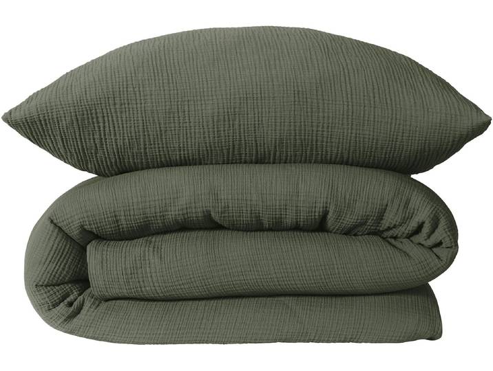 Bettwäsche SCHIESSER Molly aus supersofter Musselin-Qualität in gedeckten Farben , grün (dunkelgrün), B/L: 155cm x 220cm, 1 Stk., 1 Stk., Musselin, B/L: 80cm x 80cm, 2, Musselin, Obermaterial: 100% Baumwolle, Bettwäsche, Bettwäsche, OEKO-TEX MADE IN GREEN