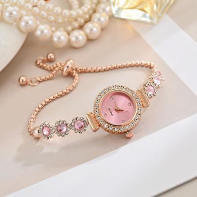 Fabled Fashion Studio Sparkle Blossom Diamond Wristwatch pink