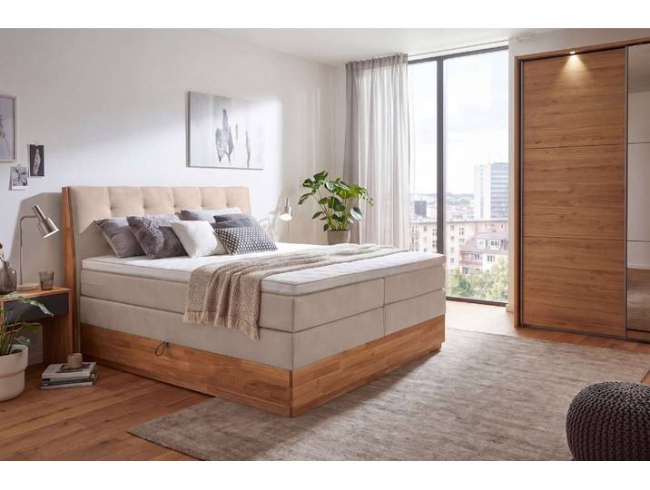 Boxspringbett OTTO HOME Alleea, Doppelbett, Polsterbett, Federkernbett, Komforbett, 160/180 cm , beige (hellbraun), B:165cm L:210cm, 100% PES, Komplettbetten, Boxspringbett, inkl. Topper, zwei Bettkästen, Taschen-Federkernmatratze, Härtegrad 3