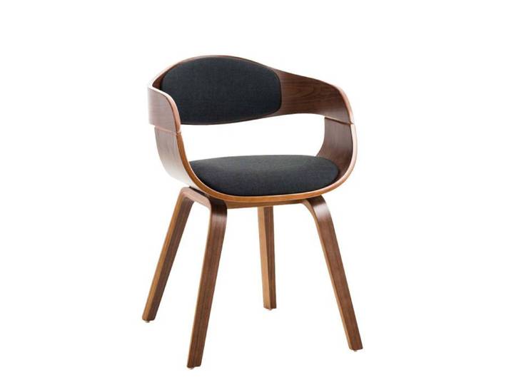 Chaise de bureau sans roulettes visiteur en tissu et bois design retro et confort maximal noyer noir BUR10550