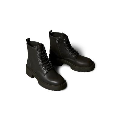 Schnürboots CALVIN KLEIN JEANS "CHUNKY LACE UP ZIP BOOT", Damen, Gr. 38, anthrazit, Leder, unifarben, Schuhe Schnürboots, Schnürstiefelette, Plateauboots, Festival, mit Anziehlasche