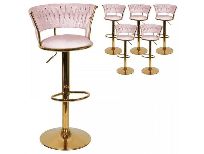 Lot de 6 Tabourets de bar cygne Chaise avec dossier tressé Chaise coiffeuse Pieds en métal doré Hauteur réglable XJING