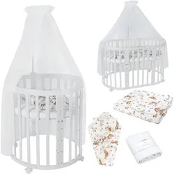 BABYBETT WHITE OVAL 7in1 mit Matratze und Himmelset